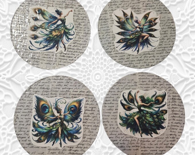 Handmade Fairy Wood Coasters: 4 One-Of-A-Kind Wooden Coasters, Pixies, Fairies