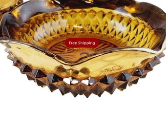 2 Diamond Point Amber Glass Bowls Indiana Glass Golden Elegance Pattern Bowls @Everything Vintage FREE SHIPPING