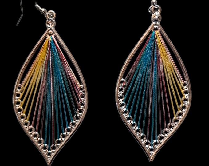 Handmade String Art Dangle Earrings: Peru Thread Earrings, Multicolored