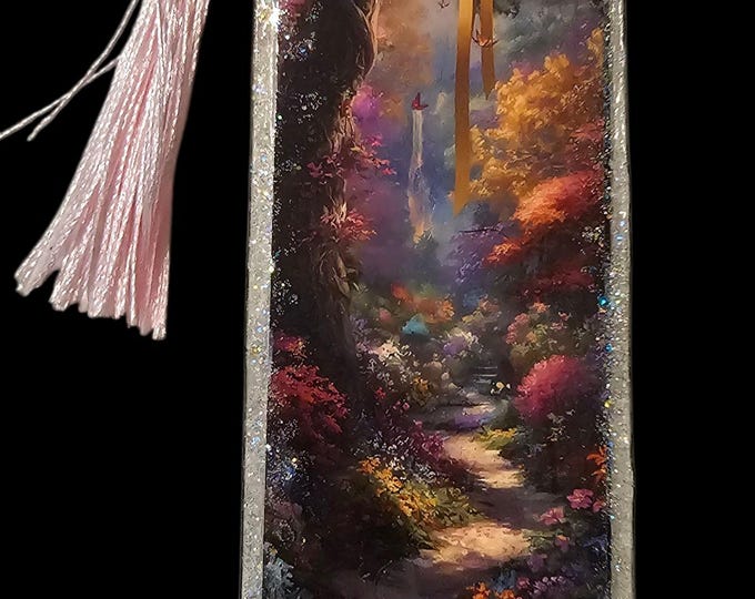 Handmade Mystical Bookmark: One-Of-A-Kind Acrylic Page Marker, Wonderland, Crystals, Moon