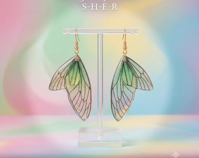 Whimsical Green Fairy Wing Earrings | Resin Butterfly Wings | Dragonfly Jewelry | Cottagecore | Fairycore