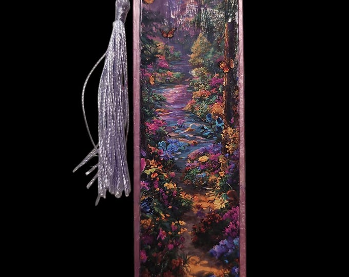 Handmade Mystical Bookmark: One-Of-A-Kind Acrylic Page Marker with Tassel,  Full Moon, Butterflies, Wonderland