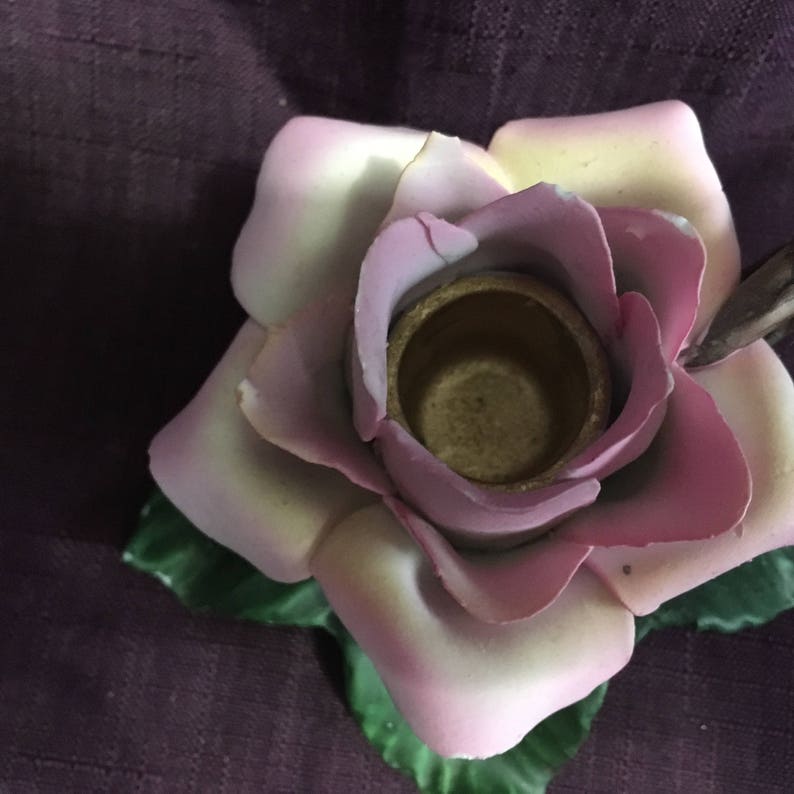 Antique Capodimonte Pink Rose Candle Holder Porcelain Etsy