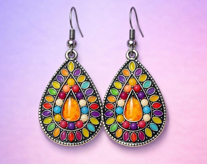 Bohemian Teardrop Rainbow Earrings — Vibrant Boho Statement Jewelry Designs by Sher®