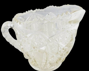 Antique Creamer Heavy Glass Hobstar Daisy and Fan Creamer Sawtooth Edge Hobnail Base @Everything Vintage FREE SHIPPING