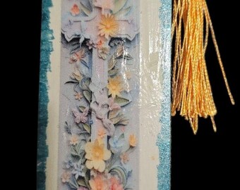 Handmade Cross Paper Bookmark with Tassle: Christanity, Spirituality