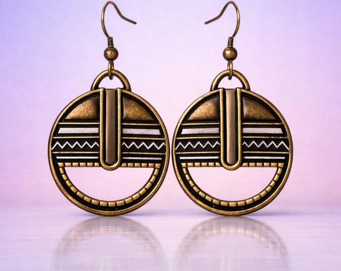 Round Tribal Bronze Earrings | Handcrafted Geometric Dangle Jewelry | Boho Statement Earrings With Antique Finish