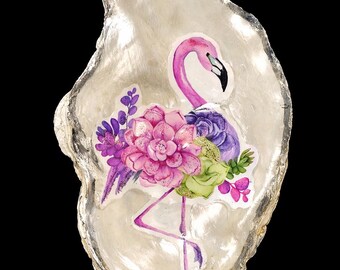 Flamingo Oyster Shell Art | Coastal Home Accent | Mother's Day Gift