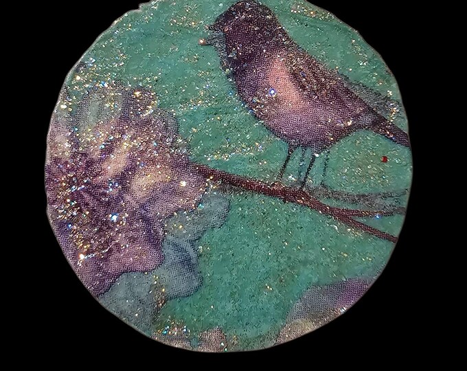 Handmade Bird and Flower Wood Christmas Ornament: One-Of-A-Kind Wooden Ornament