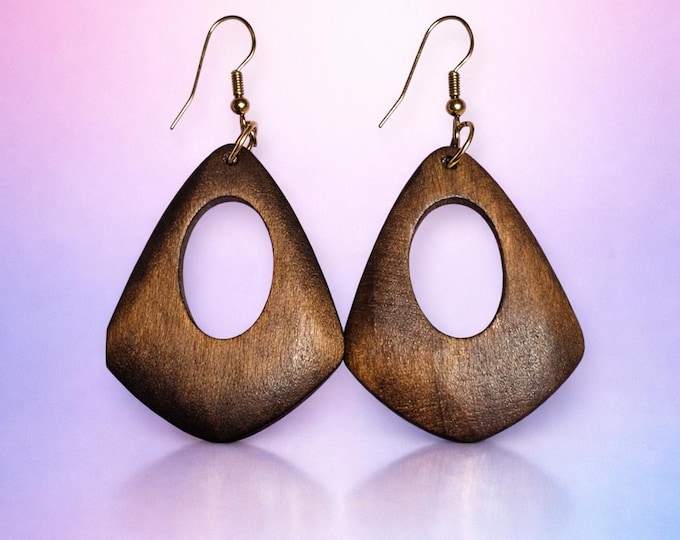 Handmade Dark Wood Teardrop Earrings | Antique Brass Hooks, Boho Style