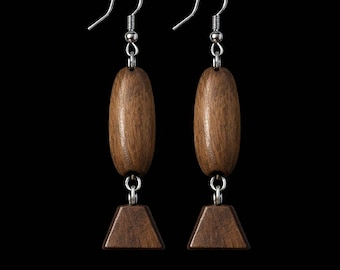 Handcrafted Wooden Dangle Earrings – Earthy Wood Elegance with Geometric Charm
