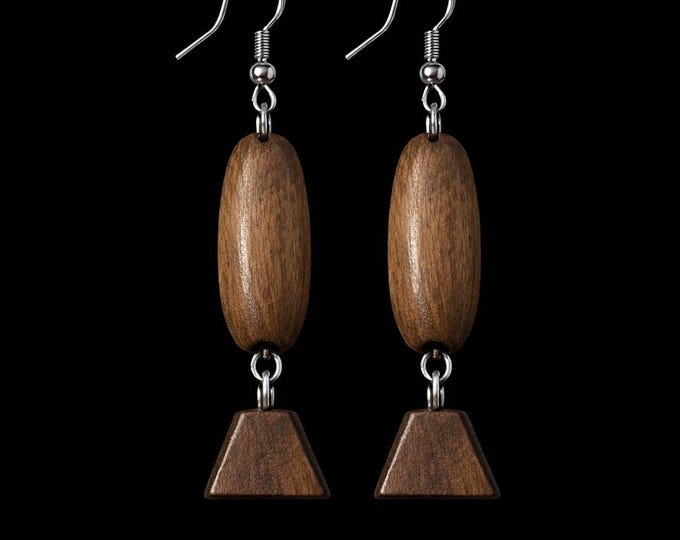 Handcrafted Wooden Dangle Earrings – Earthy Wood Elegance with Geometric Charm
