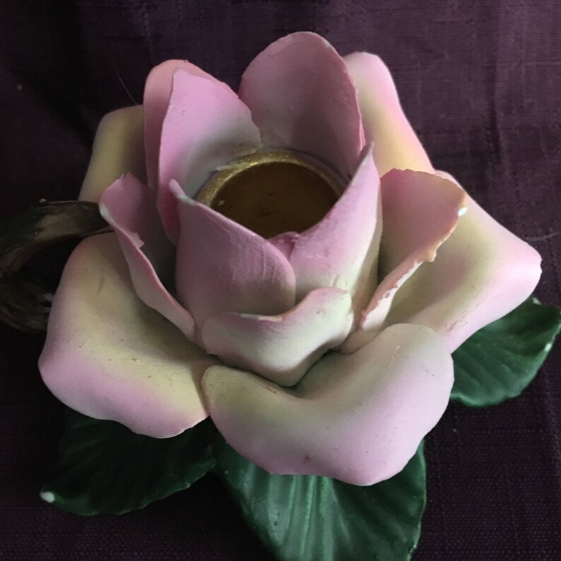 Antique Capodimonte Pink Rose Candle Holder Porcelain Etsy