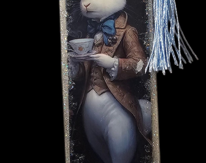 Handmade Alice in Wonderland Bookmark:One-Of-A-Kind Bookmark with Tassle, White Rabbit and Clocks