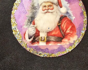 Handmade Christmas Ornament: Santa Clause and Garden Flowers