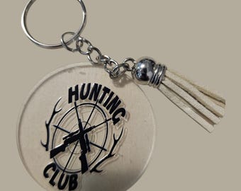 Hunter Handmade  Acrylic Keychain With Cream Leather Tassle: Hunting Club