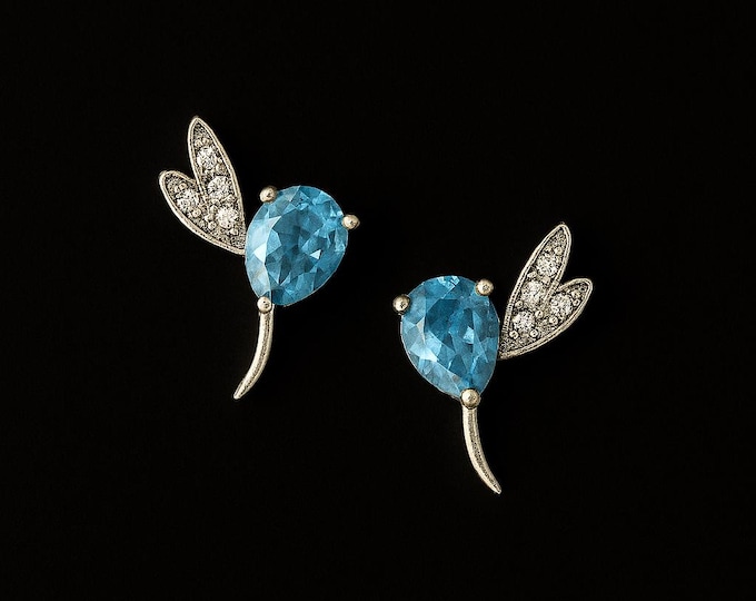Handmade Butterfly Studs: Synthetic Blue Topaz Post Back