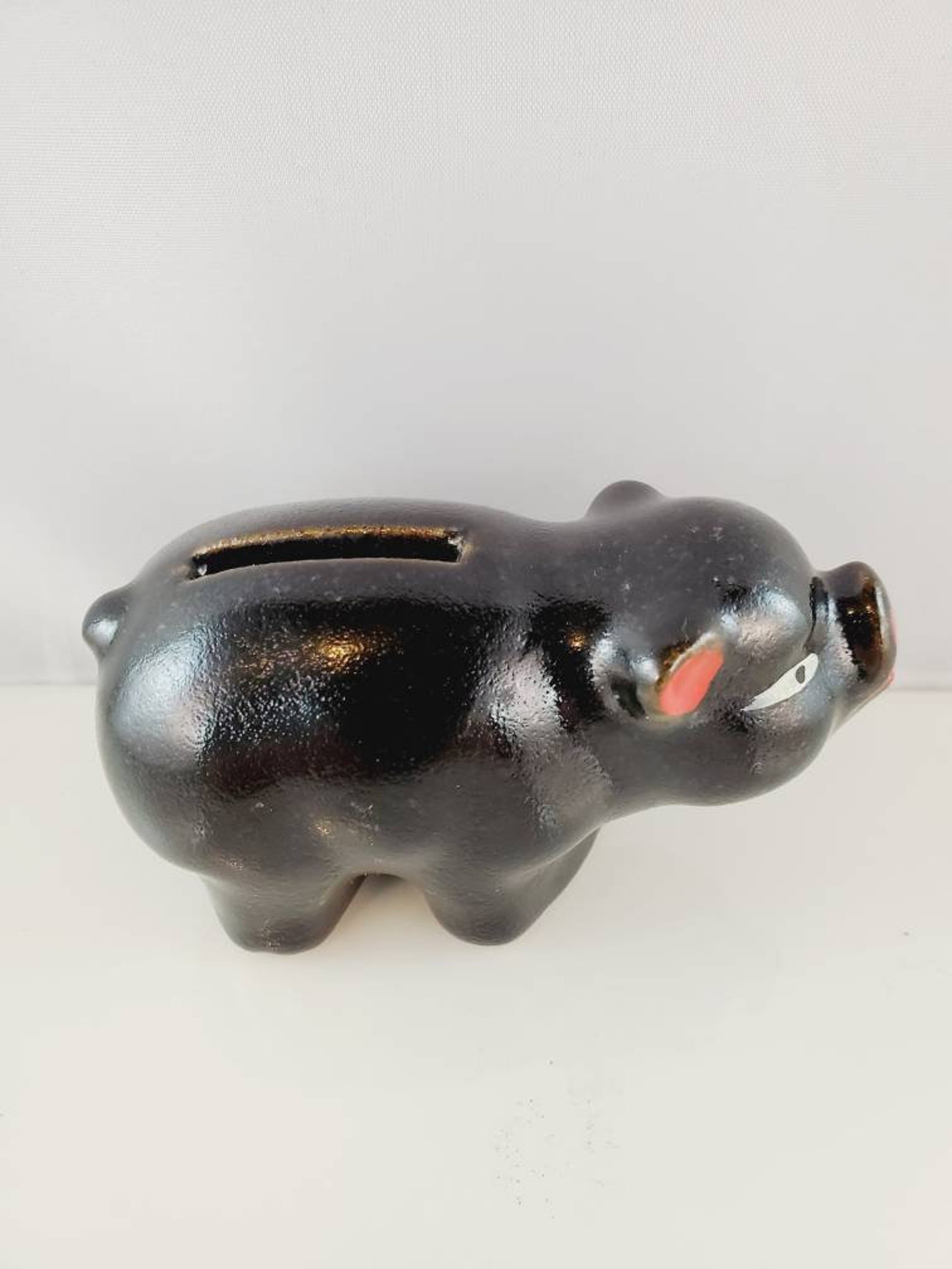 1940s Piggy Bank Mini Black Pig Red Ear & Nose Piggy Bank Etsy