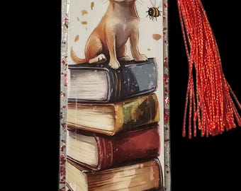 Handmade Acrylic Bookmark with Tassle: Dog Large Bookmark German Shepherd