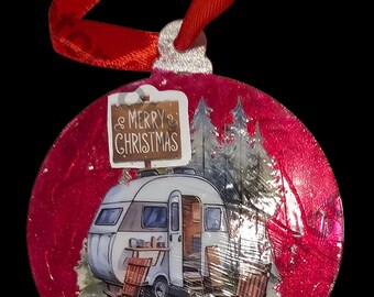 Handmade Christmas Ornament: Camping Santa and Reindeer