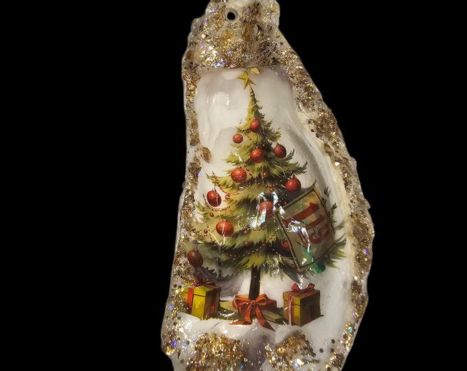 Handmade Shell Christmas Tree Ornament: Glitter Coastal Decor