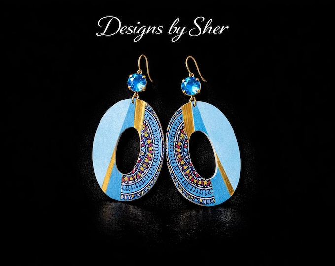 Boho Geometric Mandala Earrings | Lightweight Handmade Wood Dangle Earrings | Tribal Art Jewelry