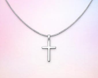 Stainless Silver Cross Necklace – Minimalist Christian Jewelry, Faith Pendant, Everyday Gift for Her