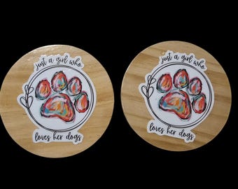Dog Paw Wood Coasters: 2 Handmade Round Wooden Coasters