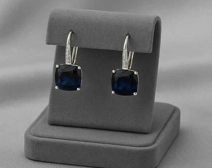 Handmade Synthetic Sapphire 925 Silver Lever Back Earring