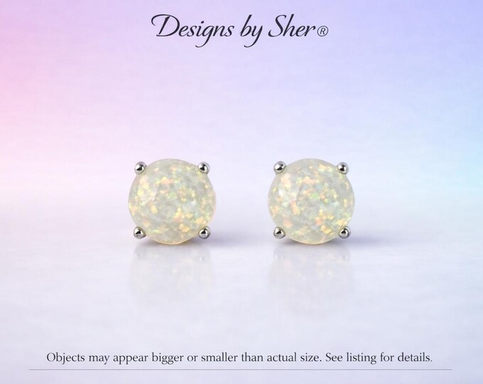 Opal Stud Earrings – Sterling Silver Four-Prong Setting, 8mm Cabochon – Handmade Boutique Jewelry