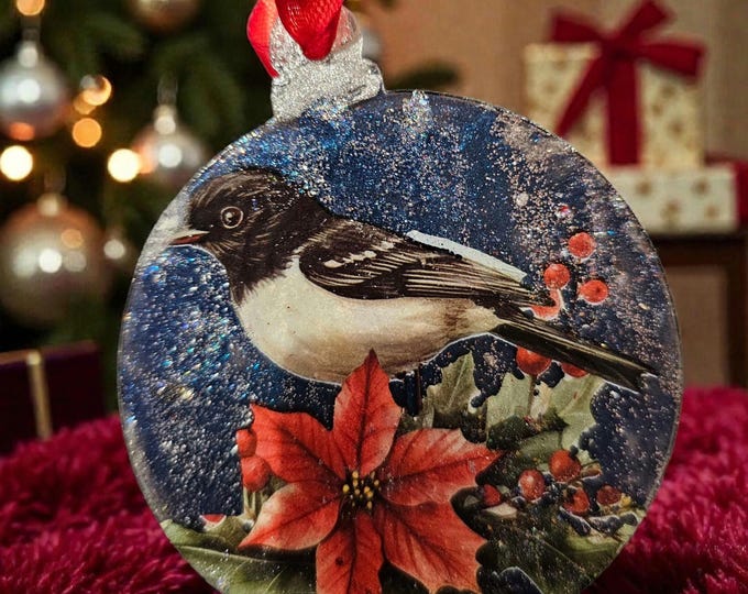 Handmade Bird & Poinsettia Christmas Ornament: One-Of-A-Kind Holiday Decor