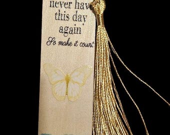 Handmade Wood Bookmark with Tassle: Encouragement Wooden Bookmark
