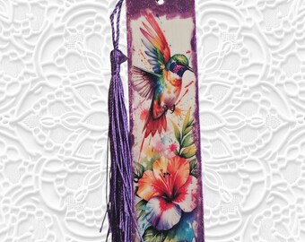 Hummingbird Handmade Wooden Bookmark with Tassle: Wood Bookmark