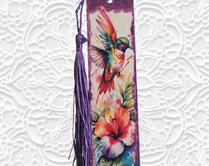 Handmade Hummingbird Wood Bookmark: Wooden Page Marker with Tassel