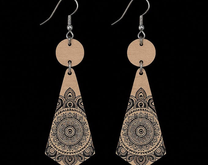 Handmade Mandala Wood Dangle Earrings