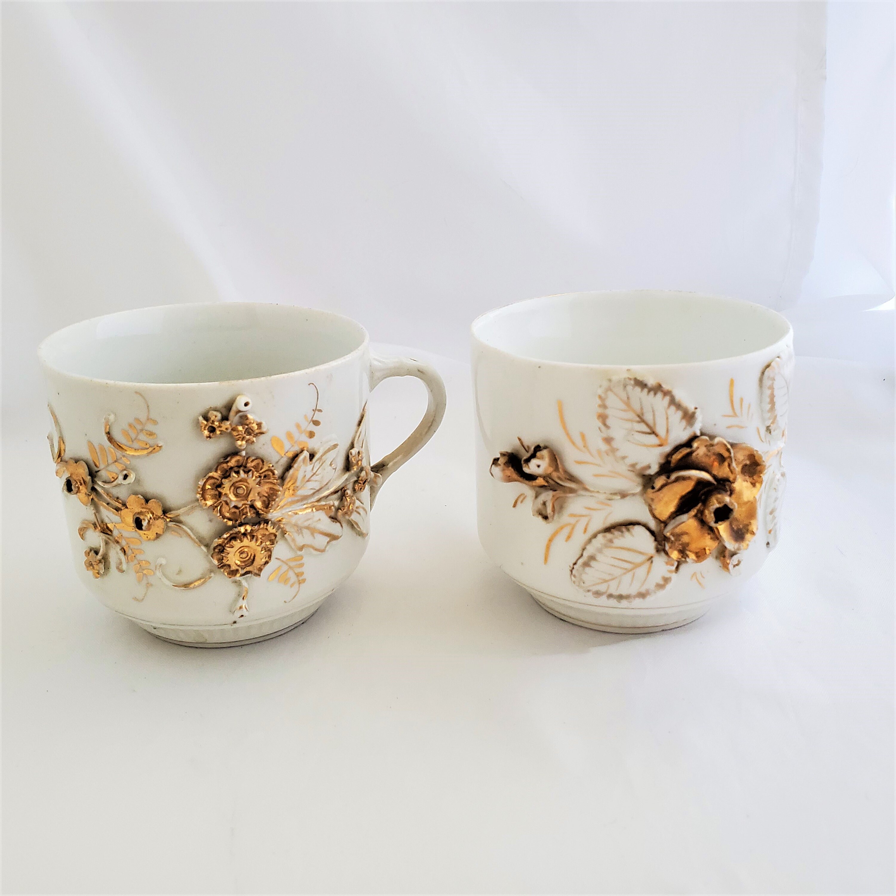 2 Altenburg Saxony White Porcelain Cups Gold Relief Flower - Etsy