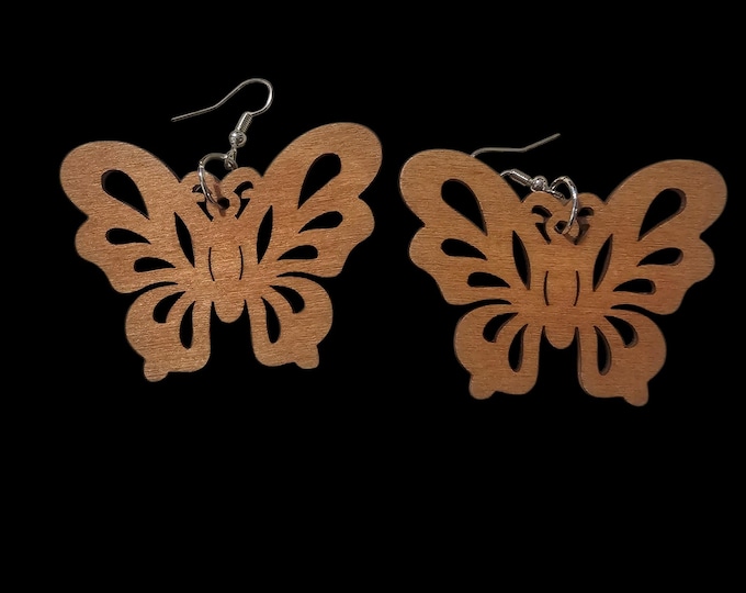 Handmade Wood Butterfly Earrings: Wooden Dangle Earrings
