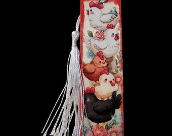 Chicken Wood Bookmark with Tassle: Hens Homemade Wooden Bookmark