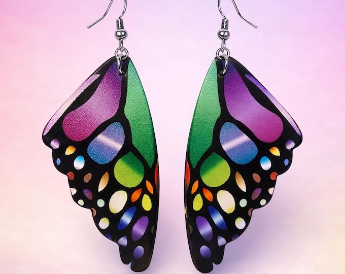 Colorful Leather Butterfly Dangle Earrings | Fairy Wings | Whimsical Jewelry