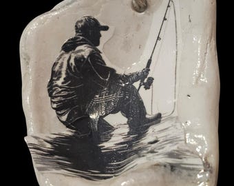 Handmade Shell Car Charm: Fisherman, Fishing Car Hanger