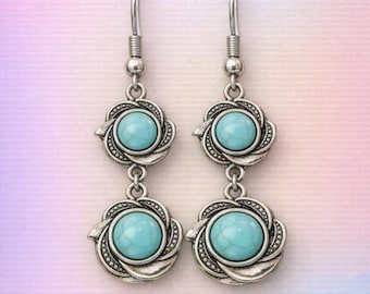 Silver Celtic Knot Earrings with Turquoise | Handmade Boho Beach Jewelry