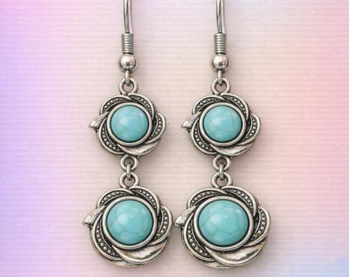 Silver Celtic Knot Earrings with Turquoise | Handmade Boho Beach Jewelry