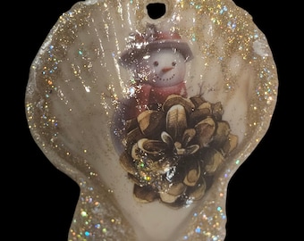 Snowman Faux Shell Christmas Ornament