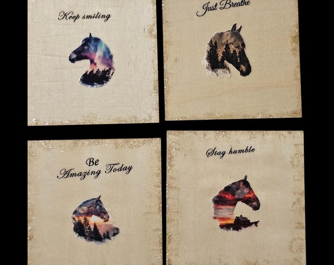 Handmade Horse Wood Coasters: One-Of-A-Kind Square Wooden Coasters, Stallions, Horses