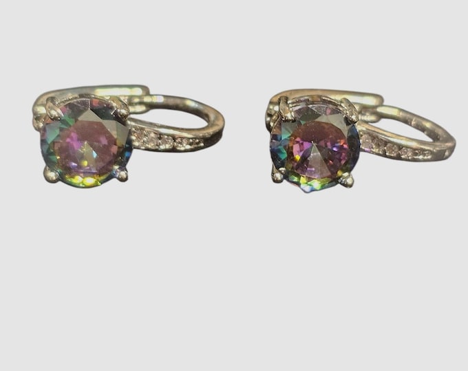 Mystic Topaz 925 Silver Lever Back Earring