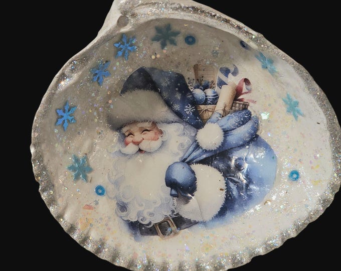 One-Of-A-Kind Blue Santa Christmas Ornament: One-Of-A-Kind Shell Holiday Decor