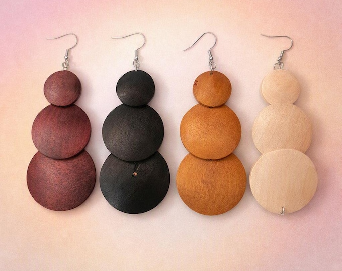 Handmade Matte Wood Disc Dangle Earrings | Modern Minimalist Jewelry (4 Colors)
