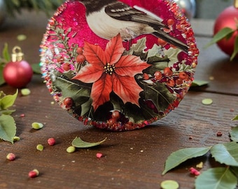 Handmade Christmas Ornament: Christmas Tree, Bird, Pointessia