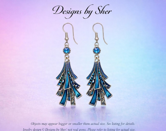 Blue Cascade Chandelier Earrings – Art Deco Silver Turquoise Enamel Statement Jewelry