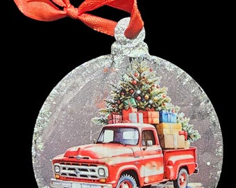 Poinsettia Handmade Christmas Ornament & Classic Red Truck Tree and Gifts